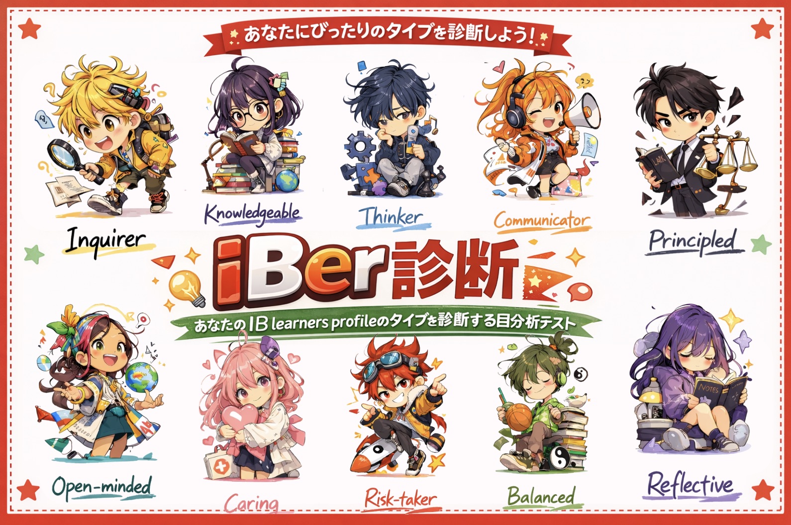 IBerタイプ診断 - 10タイプのキャラクター集合イラスト